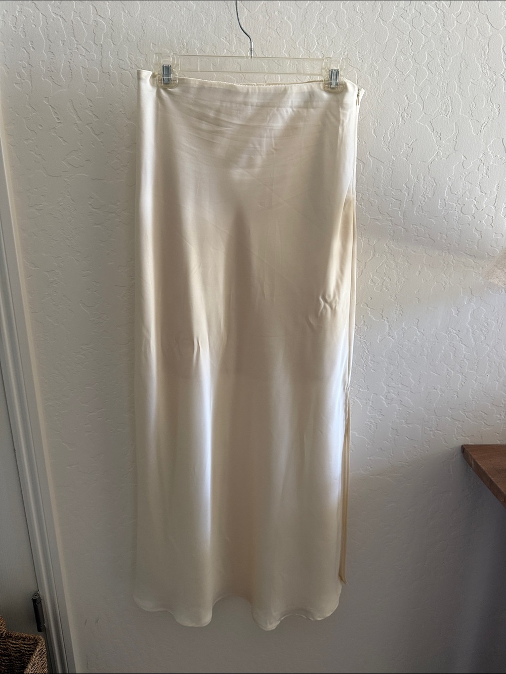 Ivory Satin Maxi Skirt with Slit